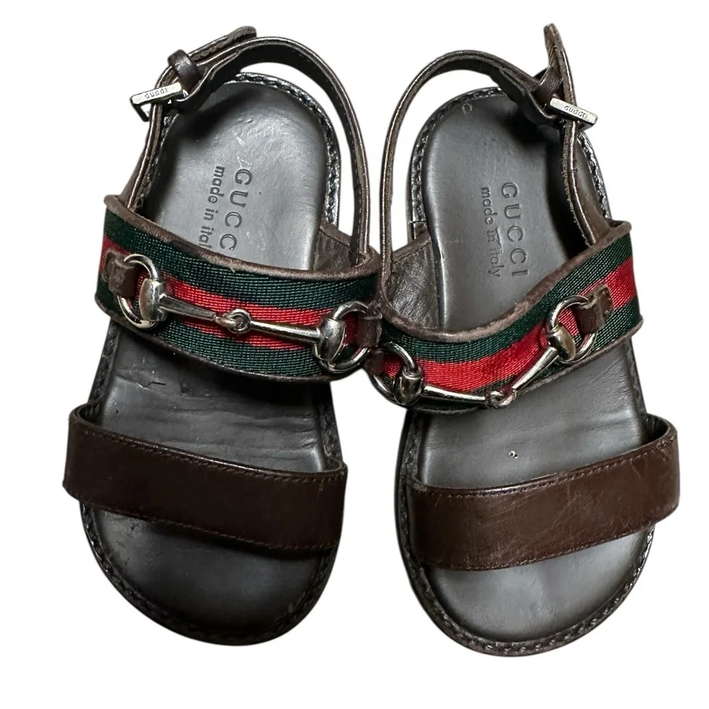 Gucci Brown and Red Sandals with Leather Straps